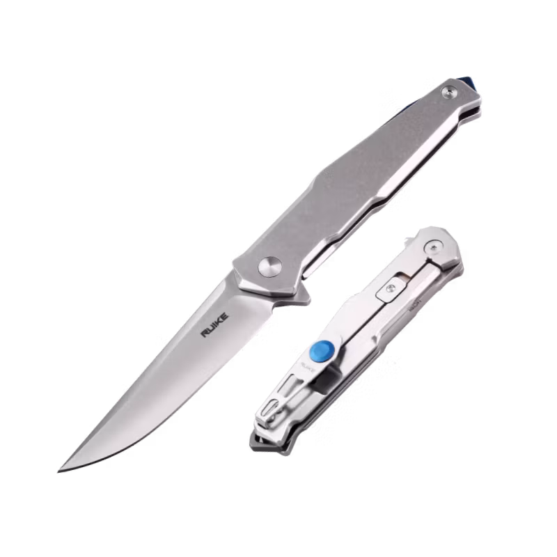 Ruike P108-SF fällkniv med borstat handtag i rostfritt stål, frame lock och blad i 14C28N