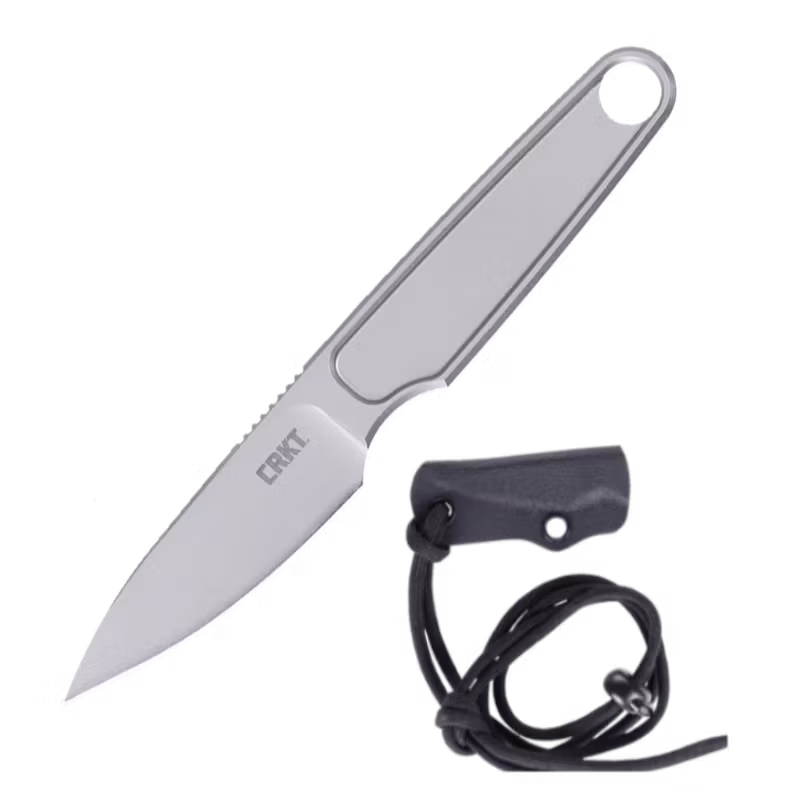 CRKT HangTi halskniv i grått titan med droppspetsblad och Kydex-slida med halssnodd