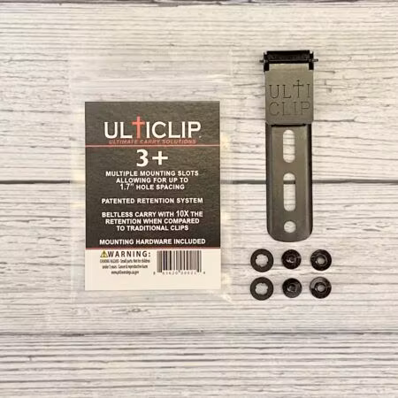 Ulticlip 3+ svartoxiderat stålclip för knivslidor med flera skruvhål
