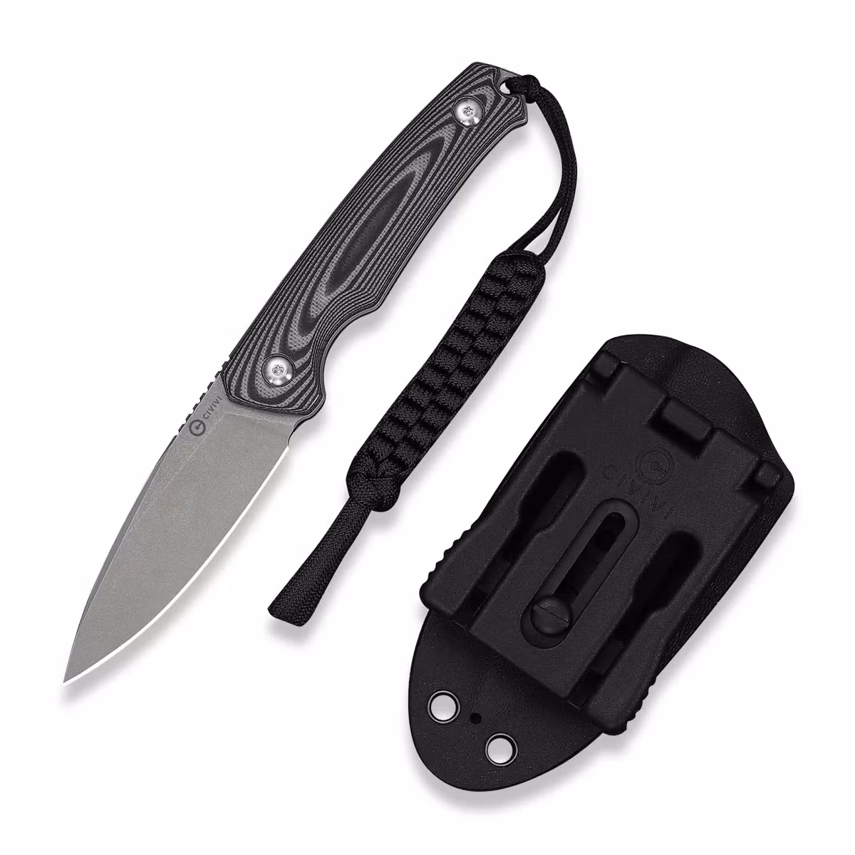 CIVIVI Altus Fixed kniv med fast blad, randigt G10-handtag och svart kydexslida