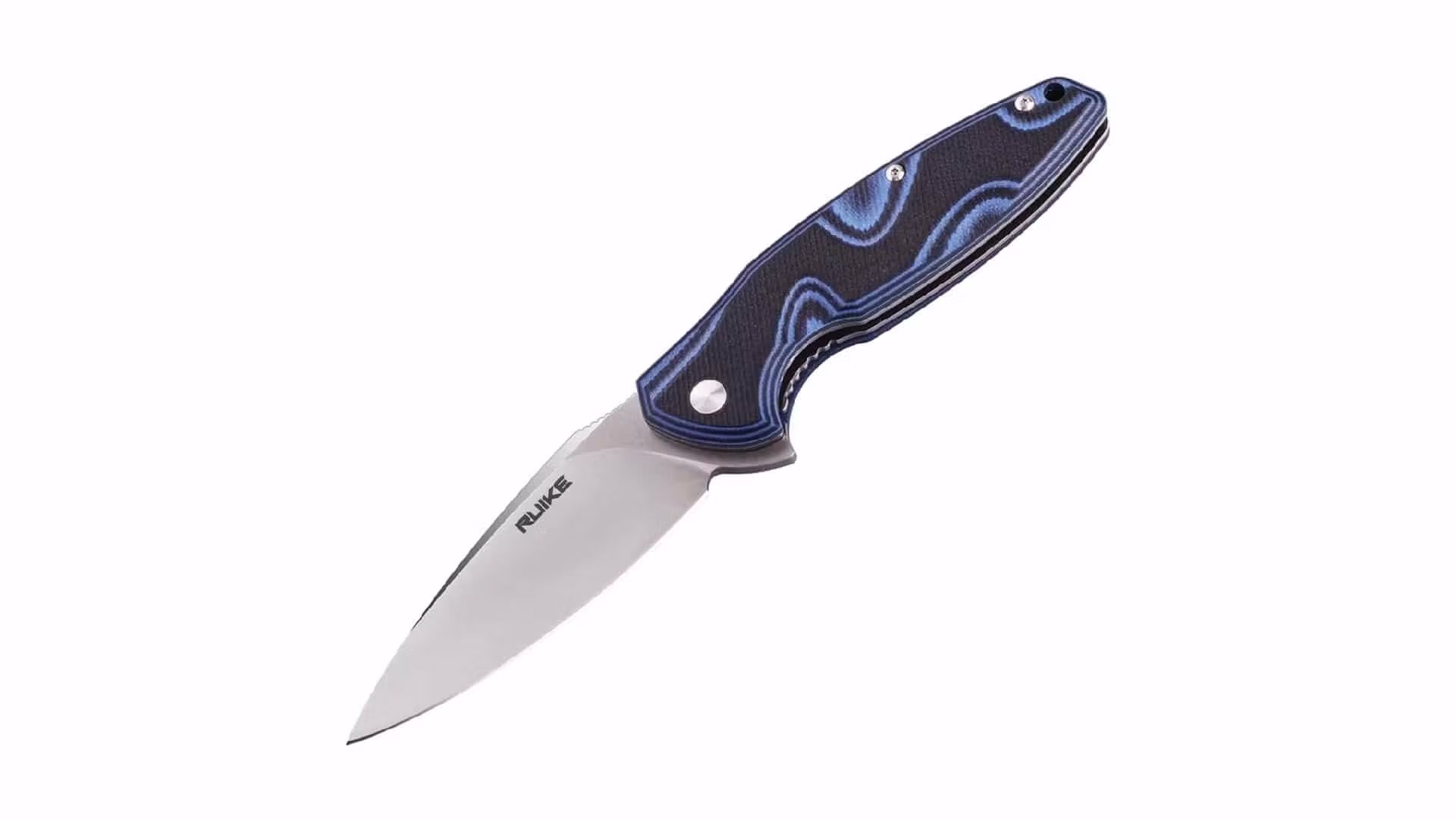 Ruike Fang P105-Q fällkniv med blått G10-handtag, flipper och borstat blad i 14C28N