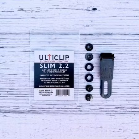 Ulticlip Slim 2.2 kort och smalt svartoxiderat stålclip för små knivslidor