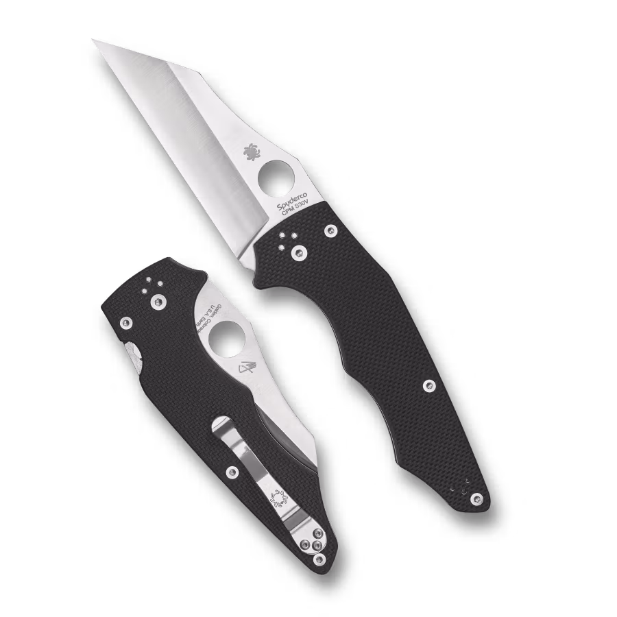 Spyderco YoJumbo fällkniv med långt rakt wharncliffe-blad och svart G10-handtag