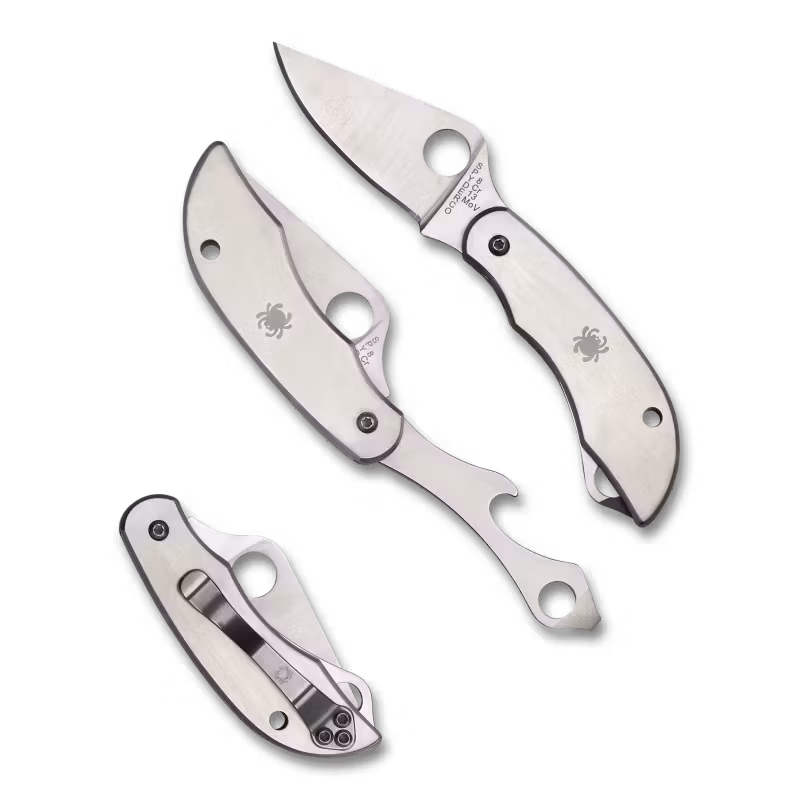 Spyderco Clipitool fällkniv i rostfritt stål med knivblad och fällbar kapsylöppnare med skruvmejselspets