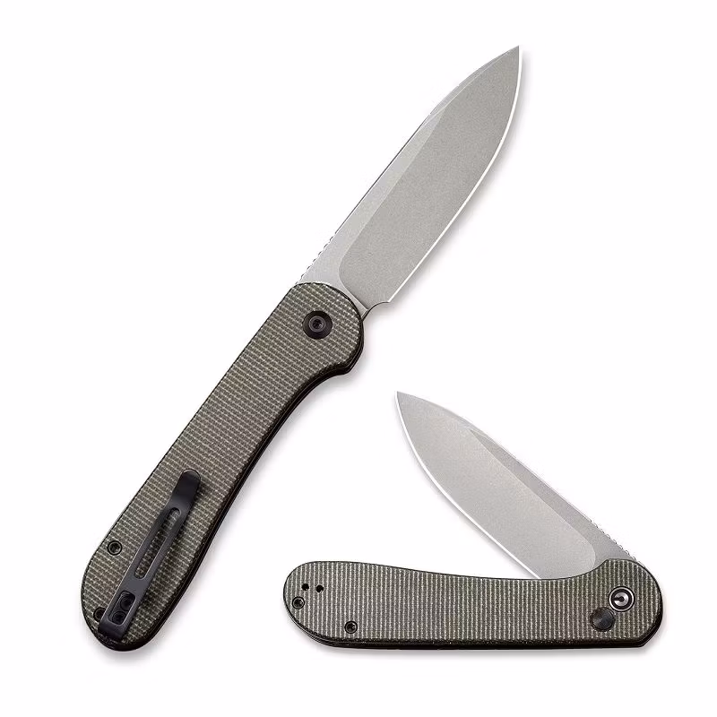 CIVIVI Elementum fällkniv med handtag i mörkgrön Micarta och grått blad i 14C28N