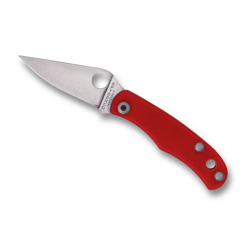 Spyderco Bug G-10 Red liten fällkniv med rött G10-handtag, tumhål i bladet och hål för nyckelring