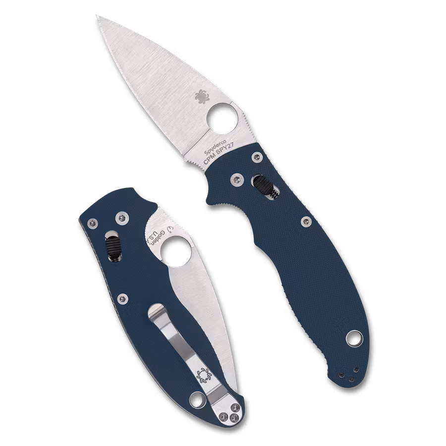 Spyderco Manix 2 CPM SPY27 fällkniv med koboltblått G10-handtag och blankt clip
