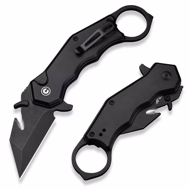 CIVIVI Amaroq fällkniv med aluminiumhandtag, fingerring och kort svart blad i Nitro-V