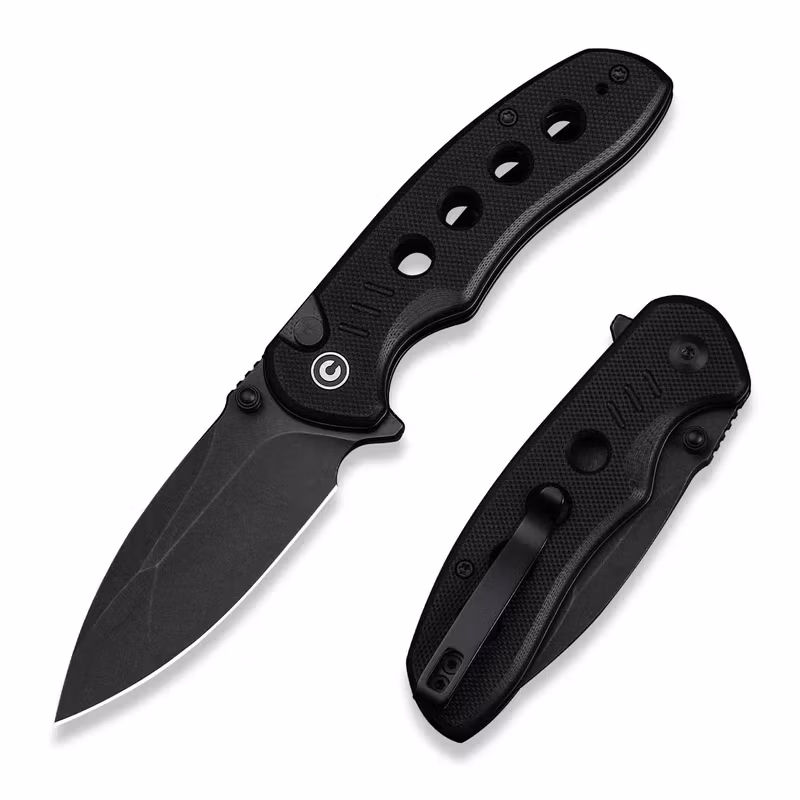 CIVIVI Triptych helsvart fällkniv med G10-handtag med fyra runda urtag
