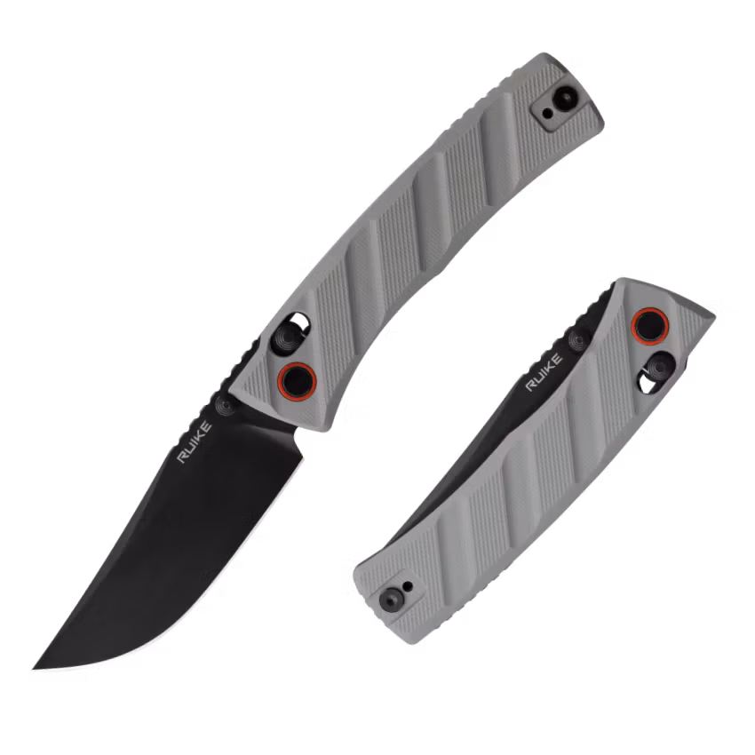 Ruike P856-K Crossbar fällkniv med grått G10-handtag och drop point-blad i 14C28N