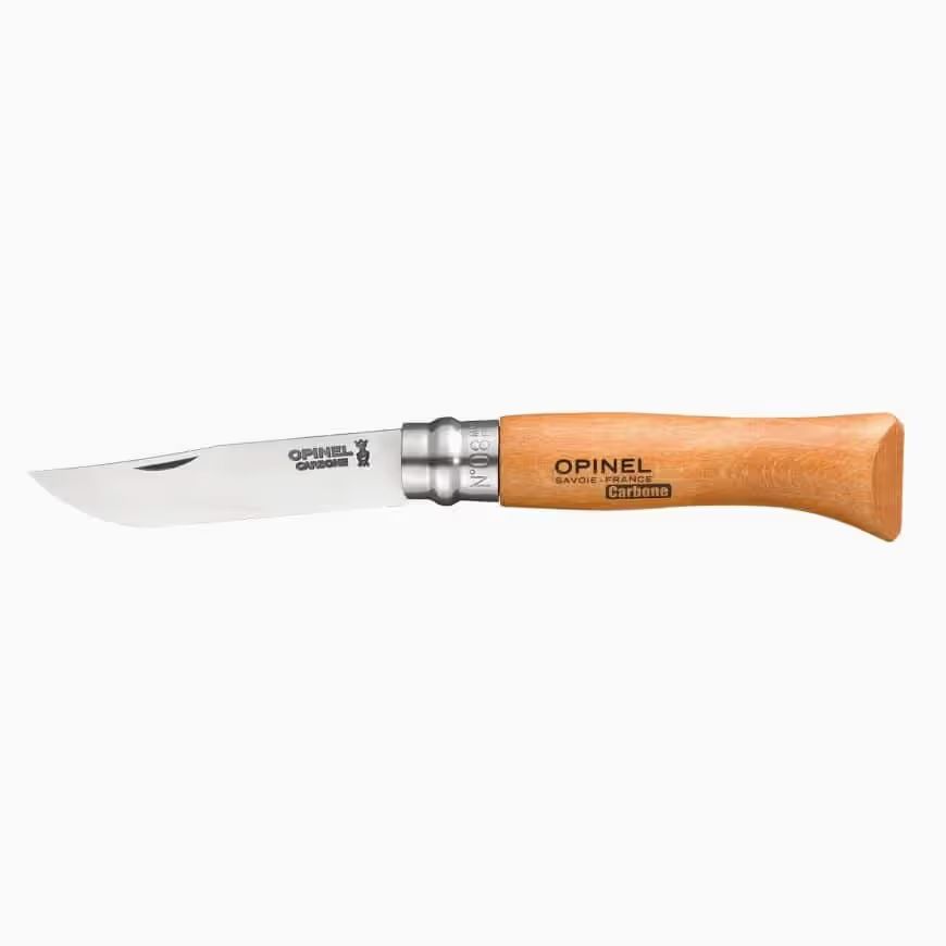 Opinel Fällkniv No8 i kolstål med trähandtag