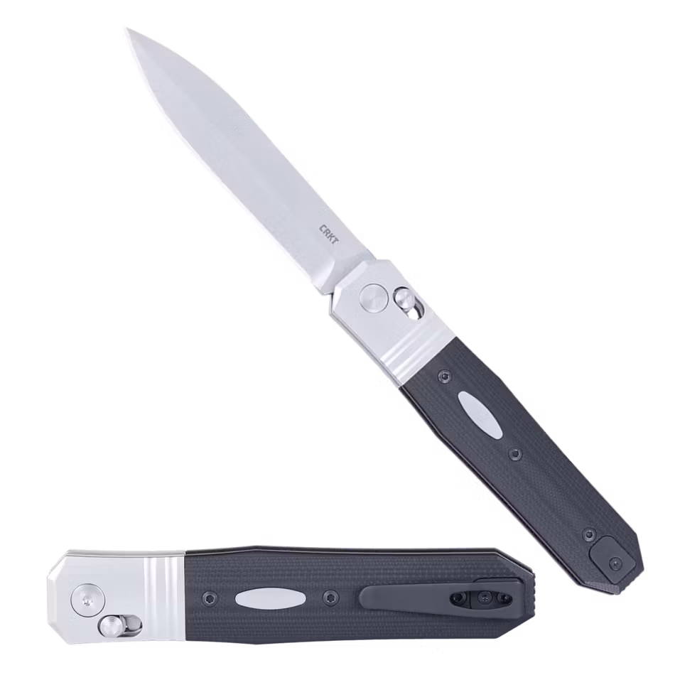 CRKT Redemption fällkniv med stonewashat spjutblad, svart G10-handtag och ljusa stålbolster