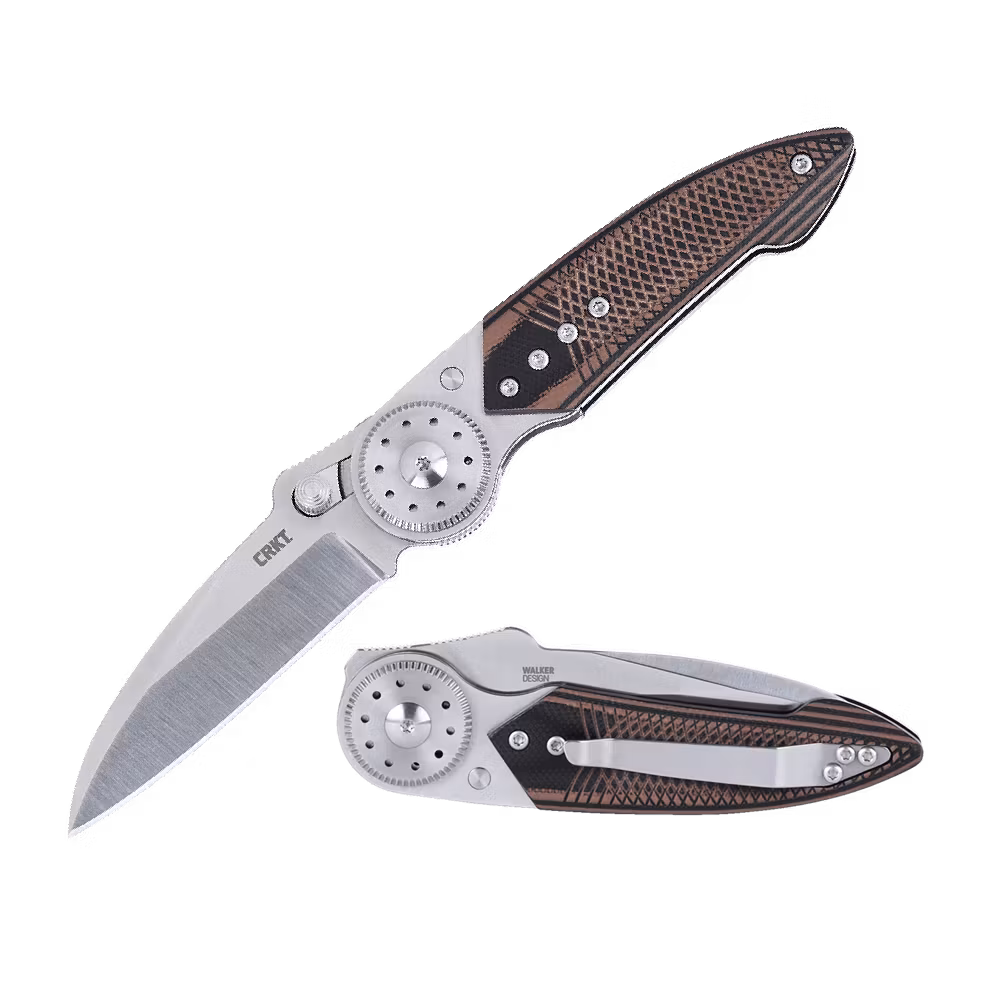 CRKT Walker Blade Lock fällkniv med sheepsfootblad, brunt mönstrat G10 och stålbolster med räfflad detalj