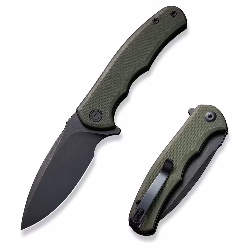 CIVIVI Mini Praxis Black/Green fällkniv med olivgrönt G10-handtag och svart blad i D2
