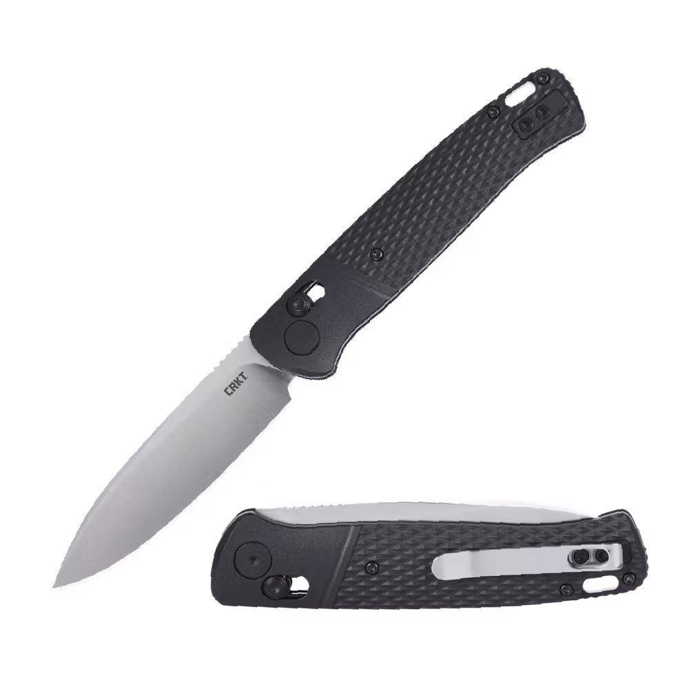 CRKT Counterpart fällkniv med blankt droppspetsblad i 12C27 och svart FRN-handtag med mönstrad yta