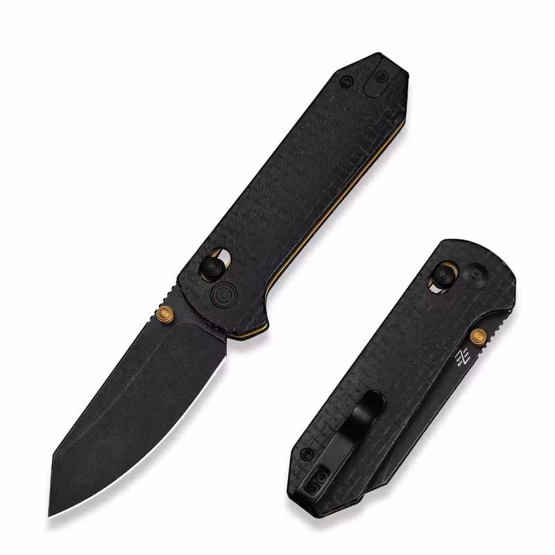 CIVIVI Yonder fällkniv med handtag i svart burlap-Micarta och sandfärgade liners