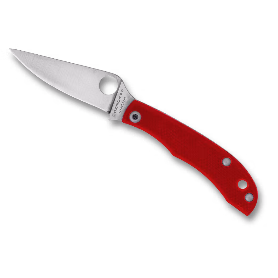 Spyderco Honeybee mycket liten fällkniv med rött G10-handtag och runt hål i bladet