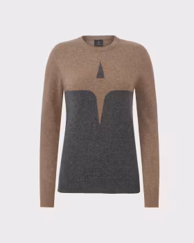 Trolle EXTRA FINE WOOL STAR LOGO CREW SWEATER - GREY/TAUPE