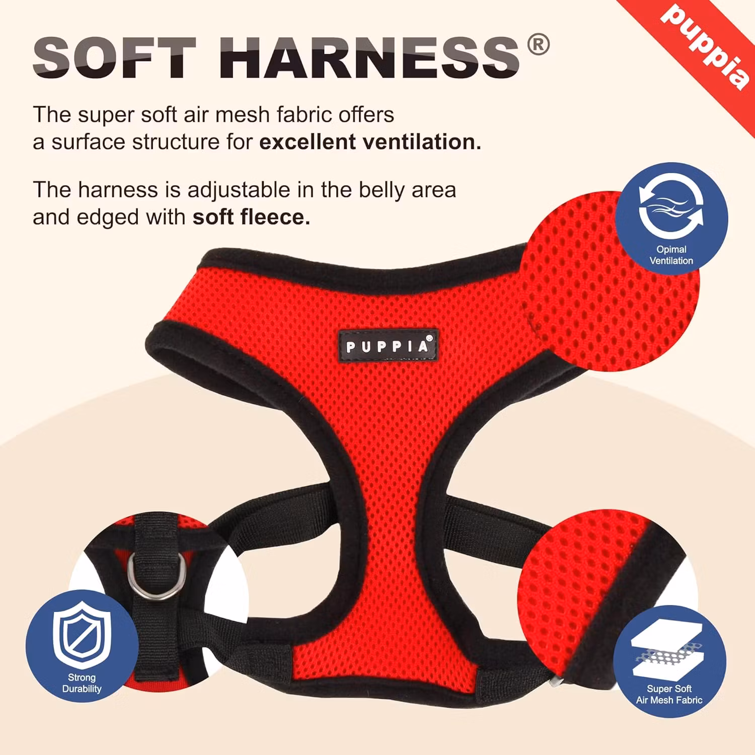 Puppia Soft Harness A PRO m refleks Oransje / Orange