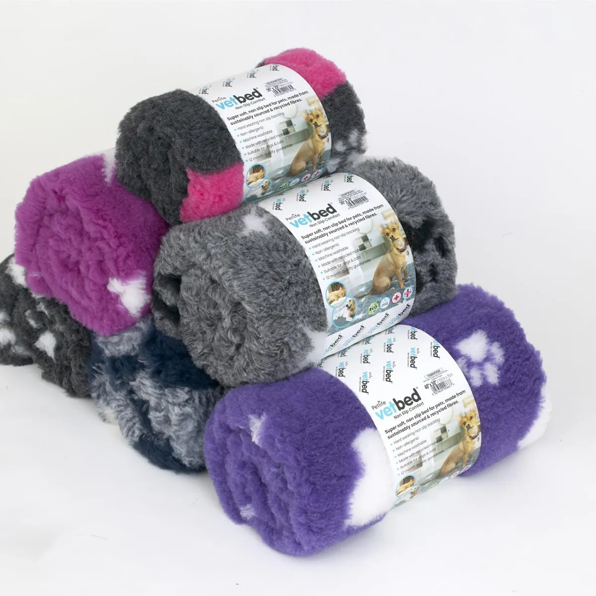 Vetbed 100x75cm Duo-Paw Cerise with Black & White Paws, Petlife Original