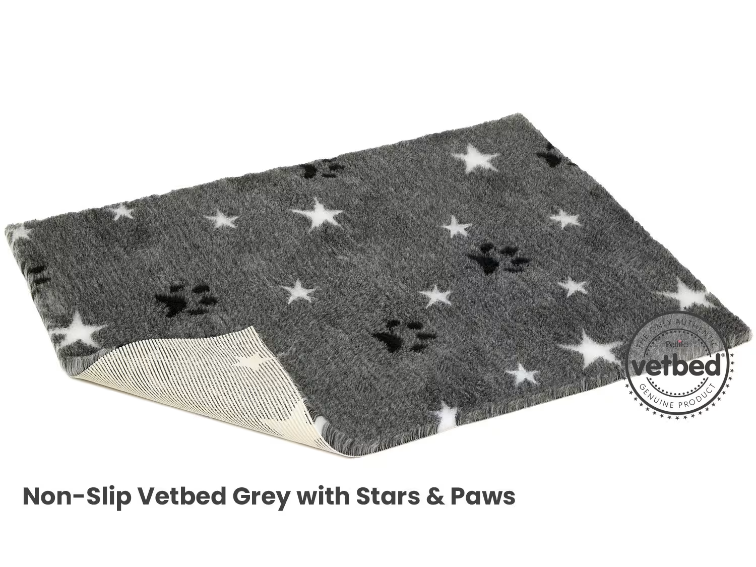 VetBed 75x100 Nonslip Grå Stars and Paws, Petlife Original
