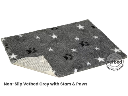 VetBed 75x100 Nonslip Grå Stars and Paws, Petlife Original