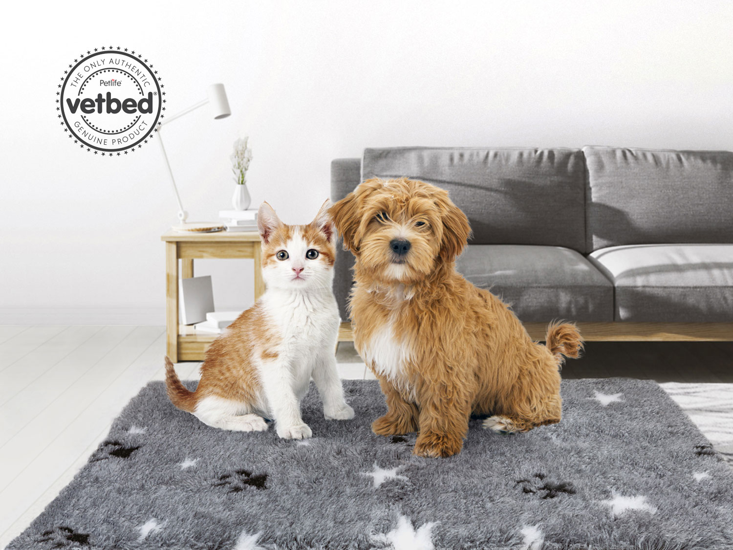 VetBed 75x100 Nonslip Grå Stars and Paws, Petlife Original