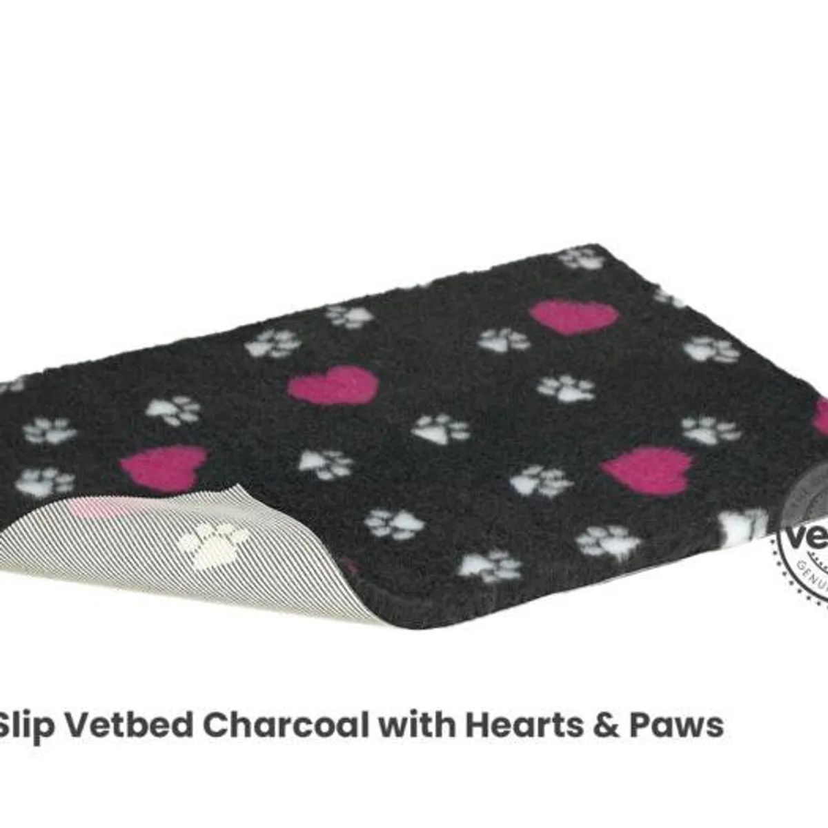 Vetbed 75x100cm Charcoal with Pink Hearts and Paws, Petlife Original