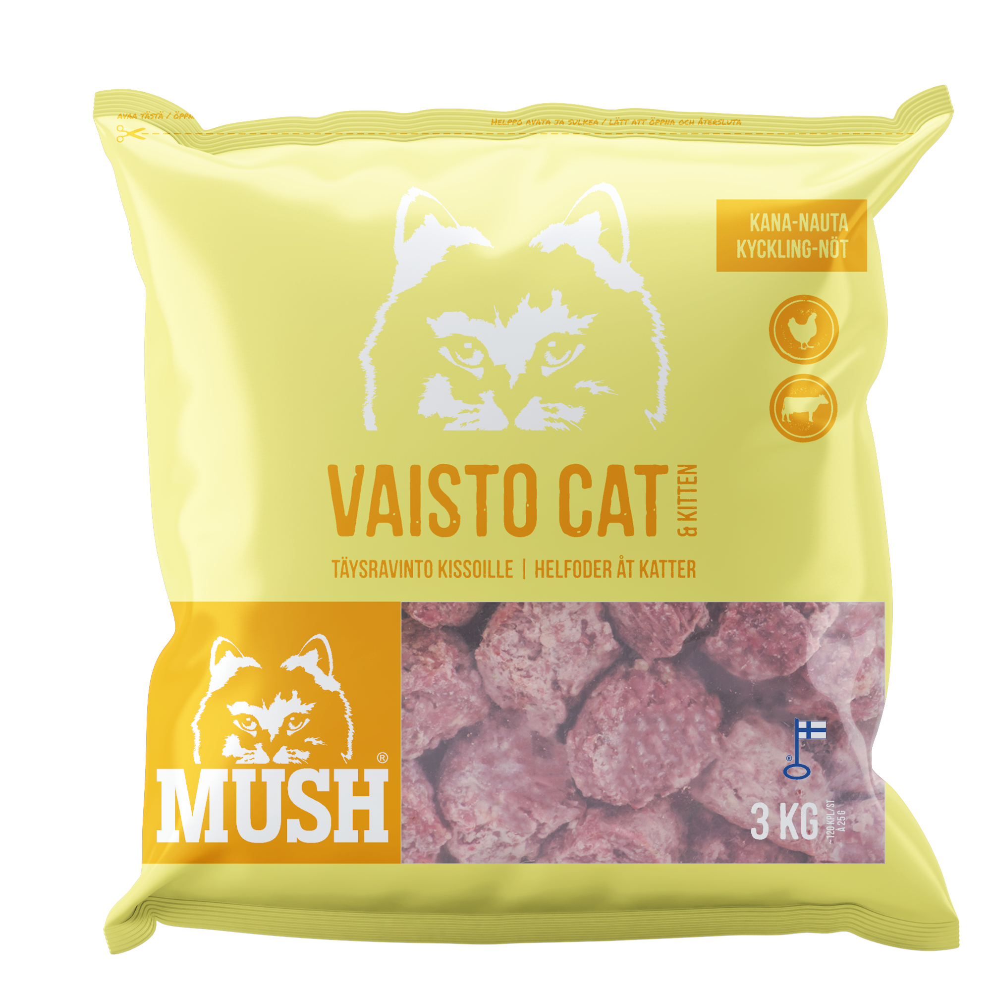 MUSH Vaisto® Cat Gul (Kylling-Okse)