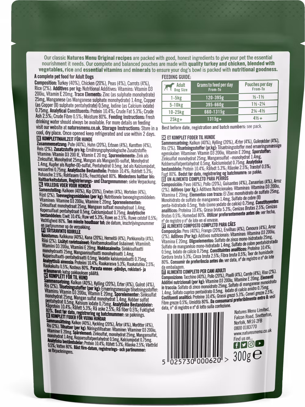Natures menu Pouches Hund Adult Kylling og Kalkun 300g Oransje