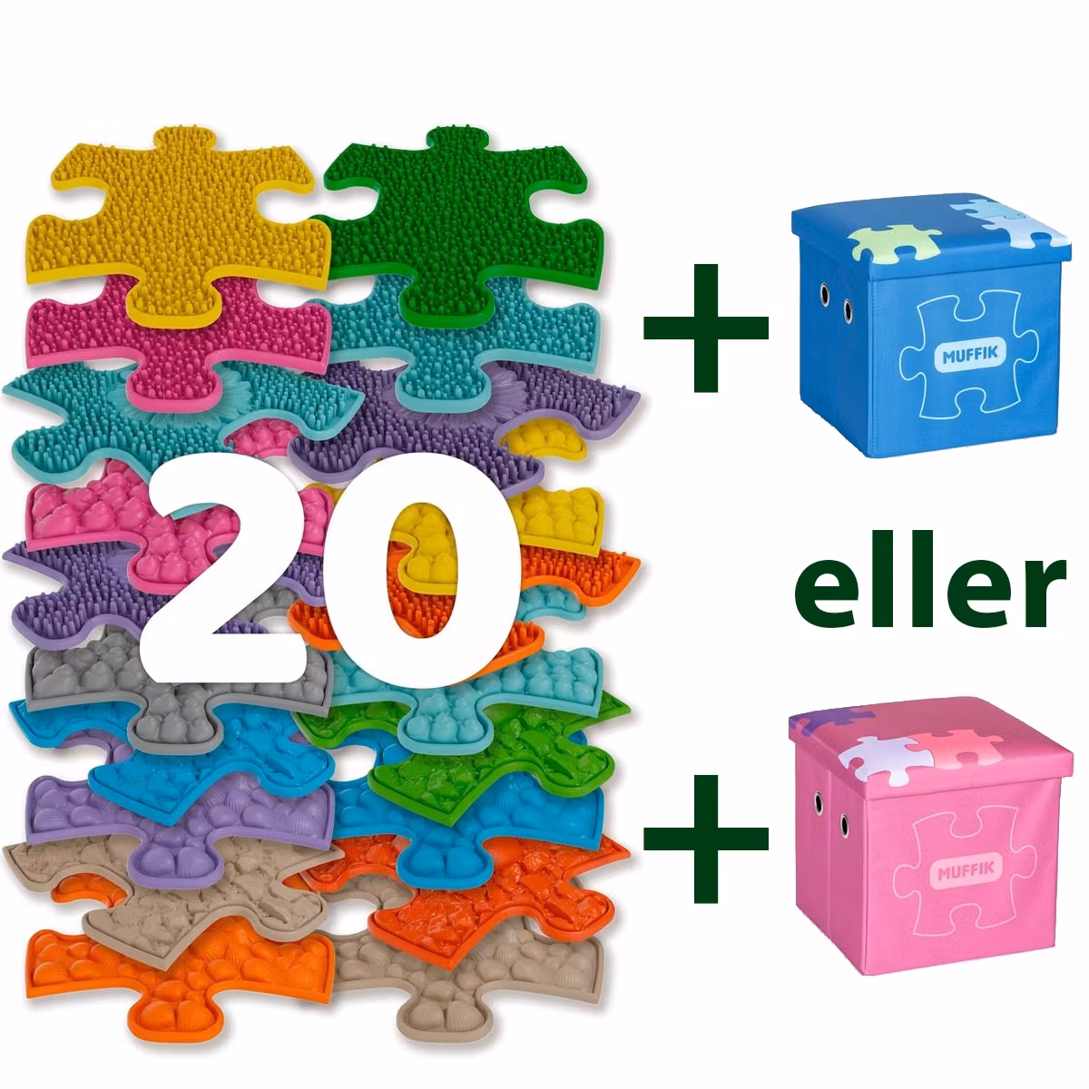 Muffik Mini puzzles set 20stk + Oppbevaringsboks Liten