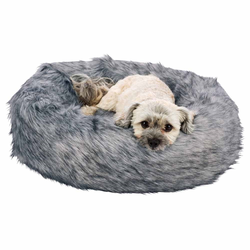 Hunde/Katteseng Yelina Sort/Grå Ø55cm Langhåret Plysj