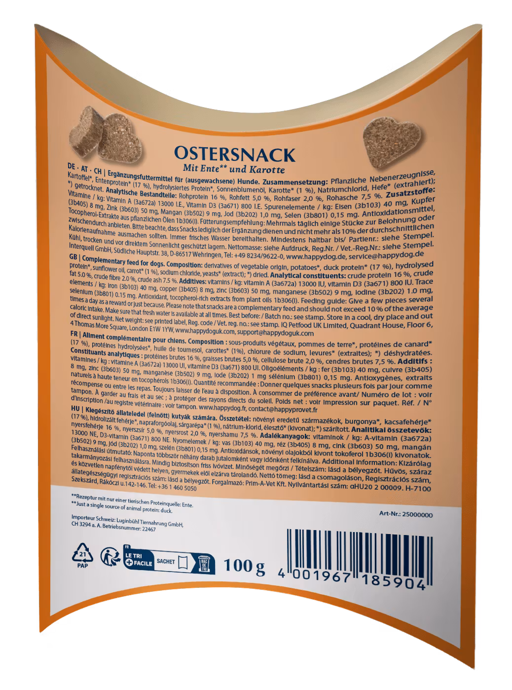 Happy Dog Påske Snacks M/And & Gulrot 100g