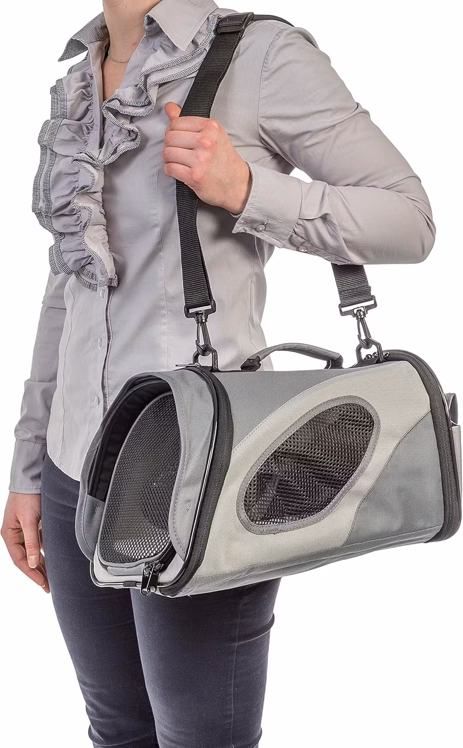 Transportveske Nylon Skråstilt Svart/grå Small 39x21x23cm