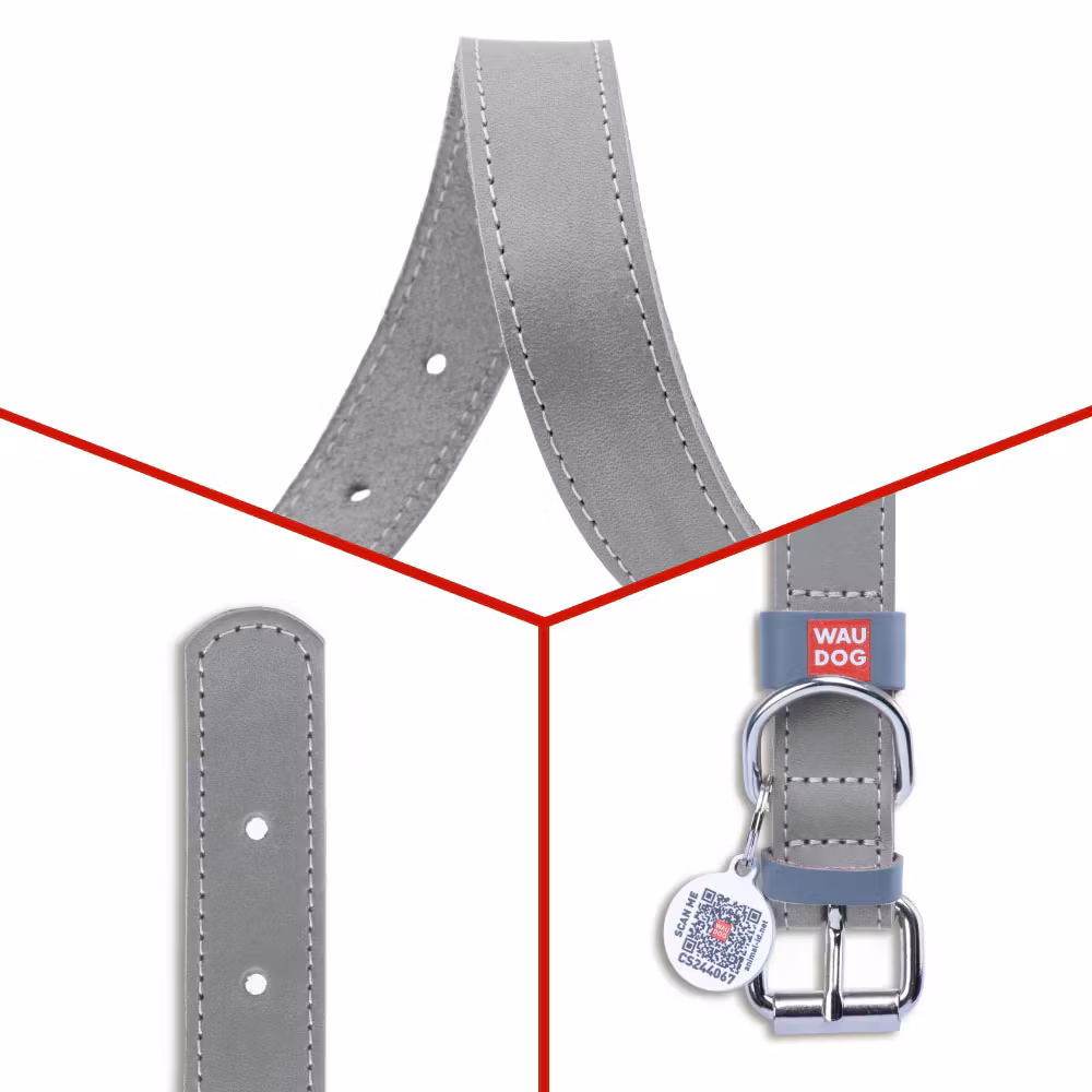 Collar Waudog Lærhalsbånd Grå
