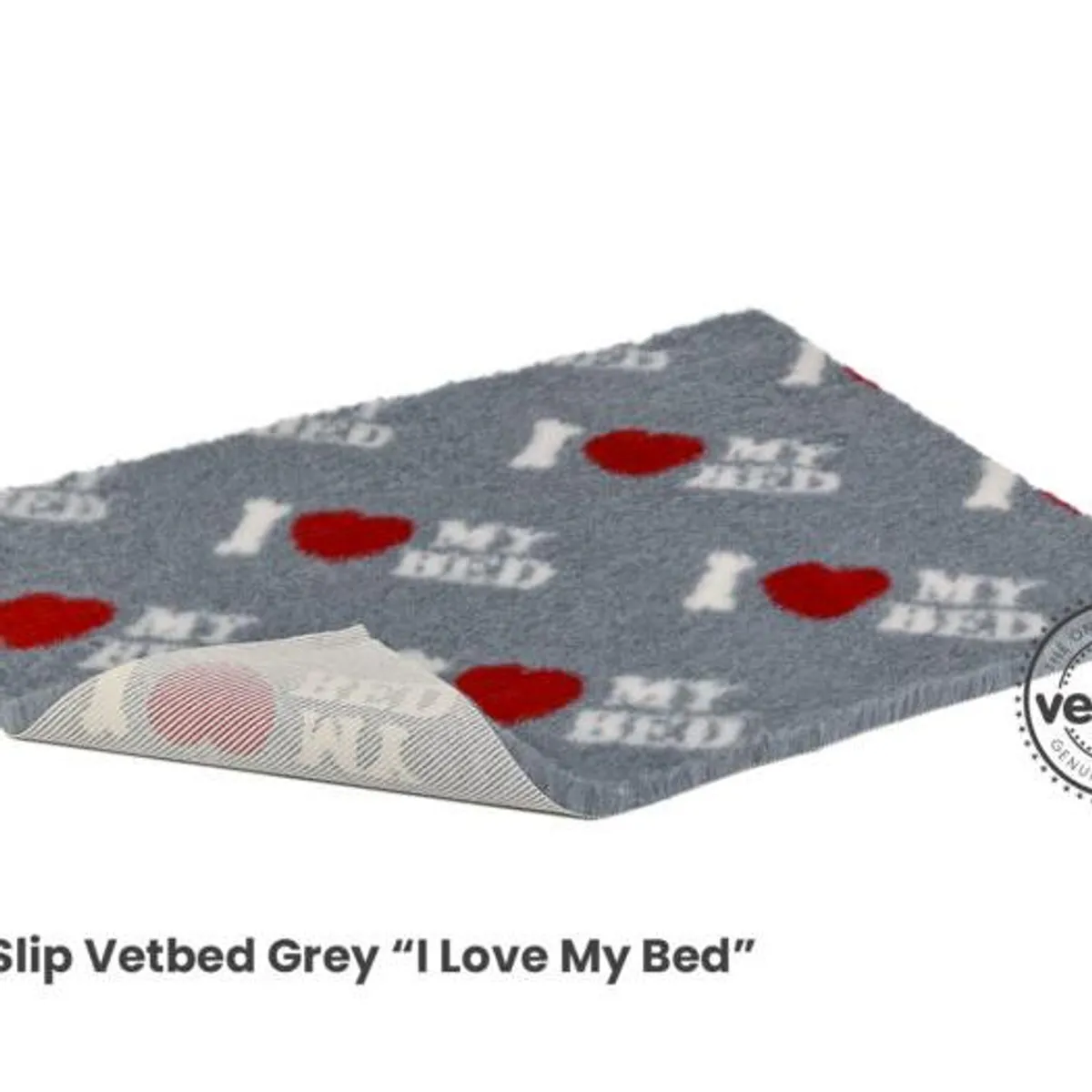 Vetbed 75x100cm Grey with I Love My Bed, Petlife Original