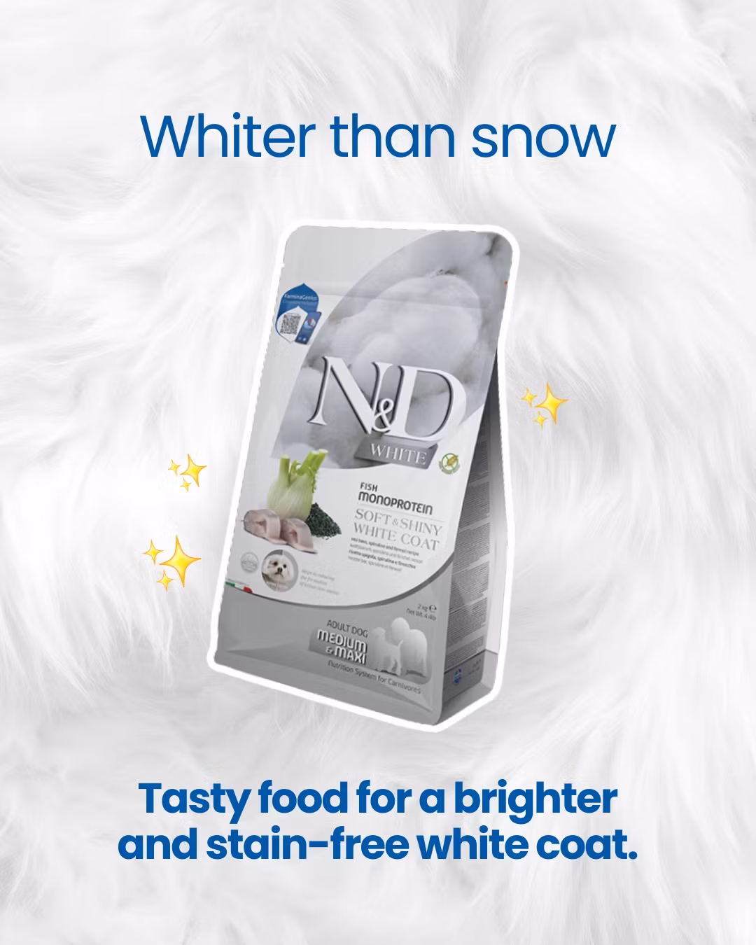 Farmina N&D Dog White Sea Bass, Spirulina & Fennel Adult Mini - Hundefôr for hunder med hvit pels