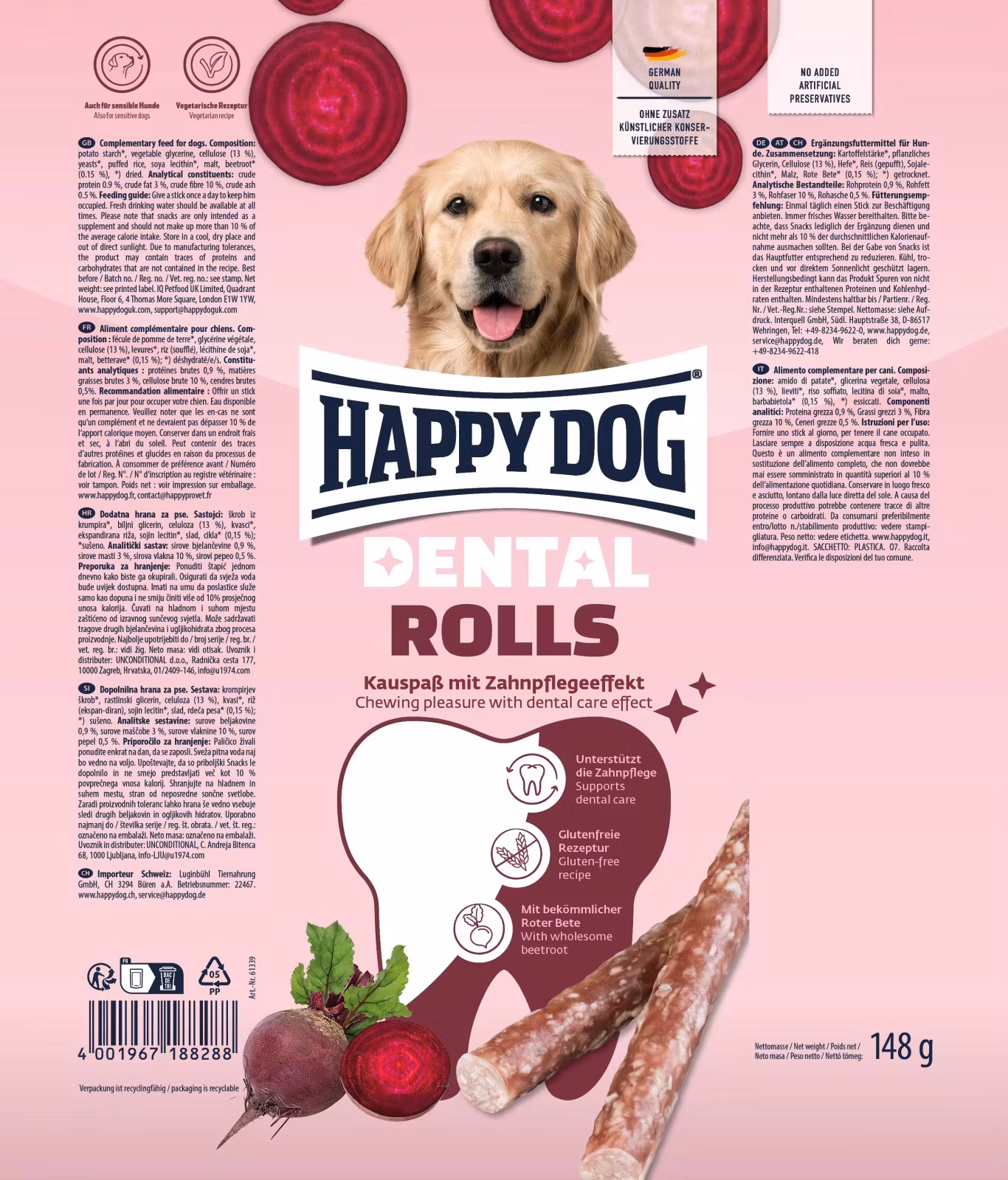 Happy Dog Dental Snacks Rolls 148g