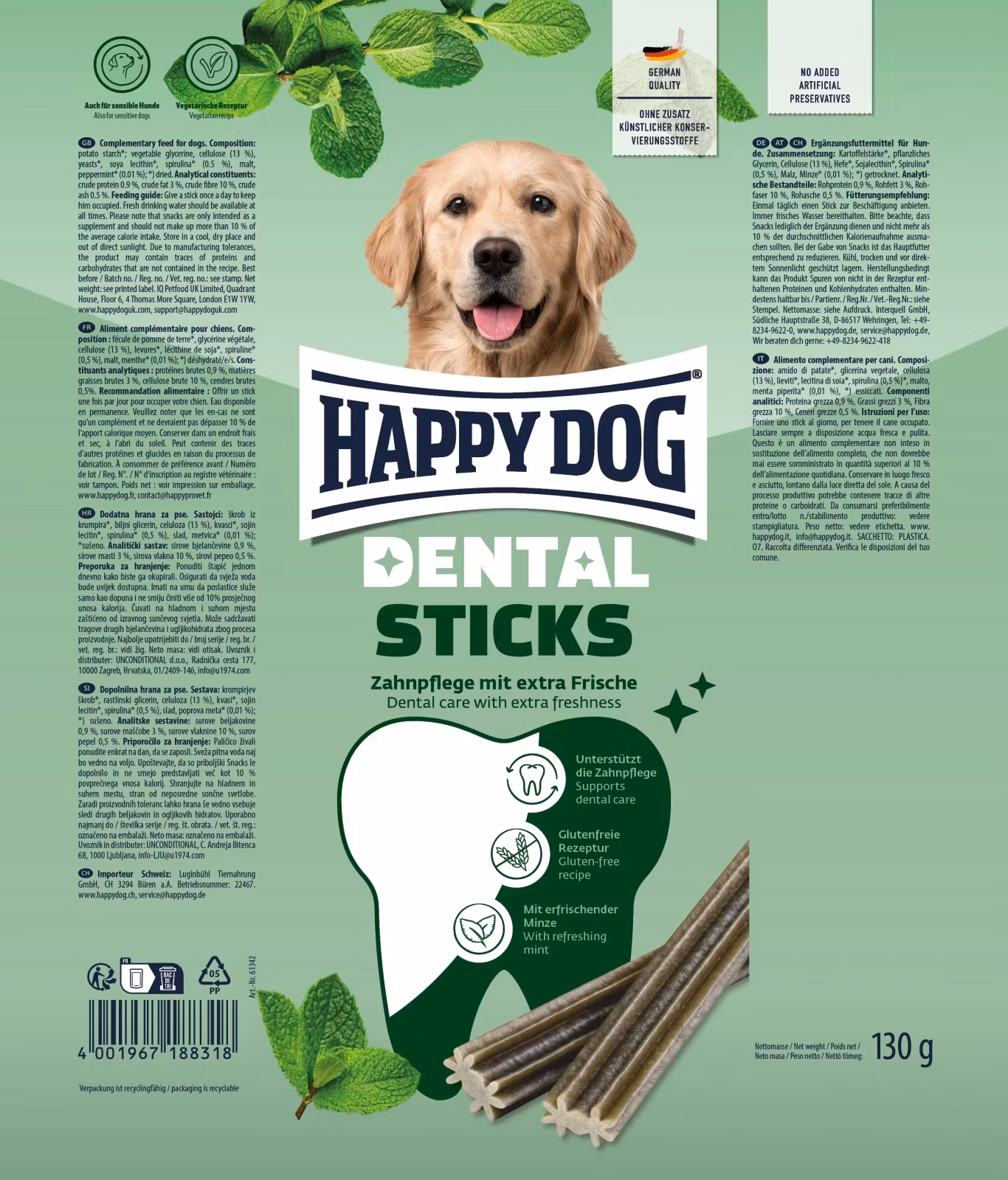 Happy Dog Dental Snacks Sticks 130g - Mint