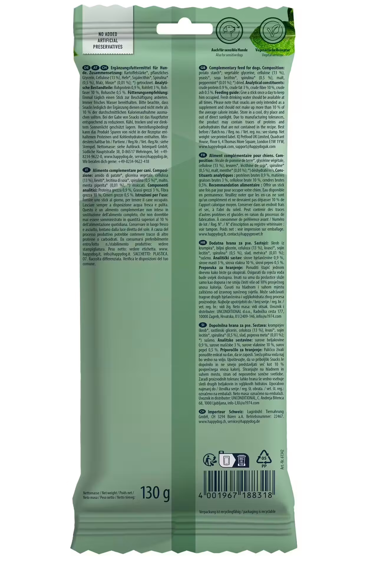 Happy Dog Dental Snacks Sticks 130g - Mint