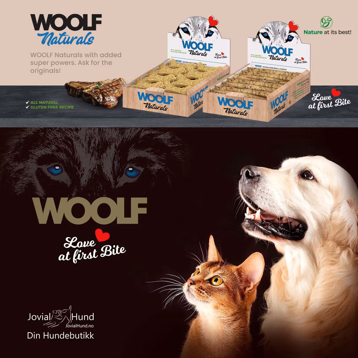 Woolf Natural Bone Beef & L-Carnitin 24g per stk