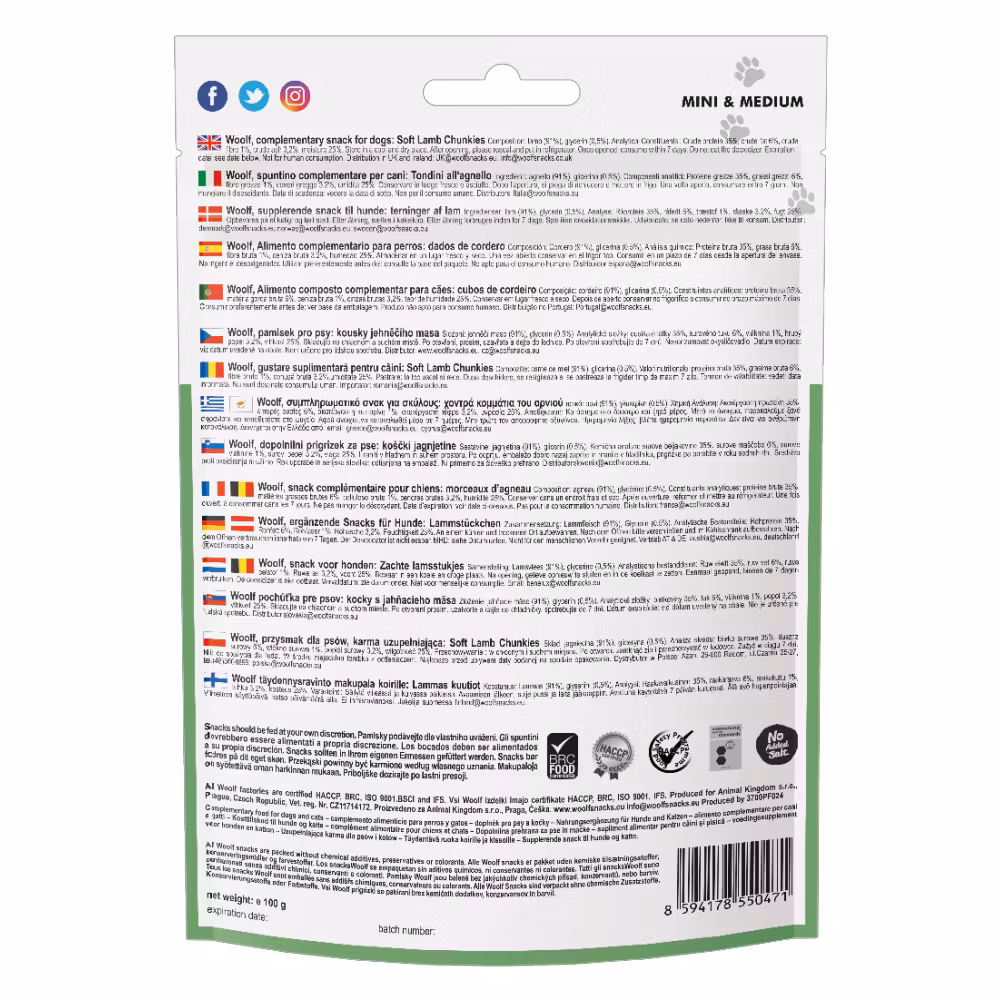 Woolf Lamb Chunkies 100g