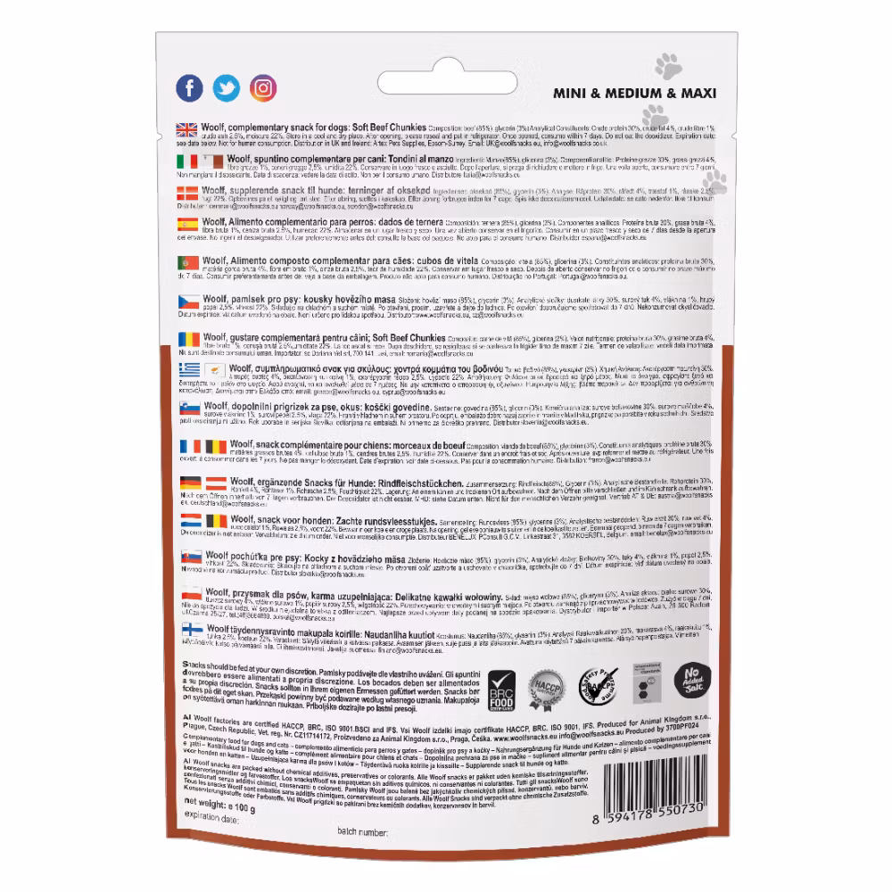 Woolf Beef Chunkies 100g