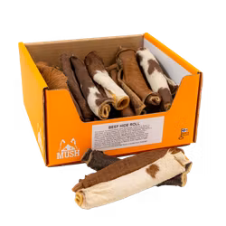 MUSH Beef Hide Rolls L ~20 CM stk – Naturlig tørket storfehud med pels