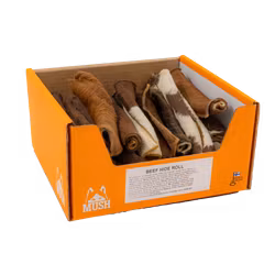 MUSH Beef Hide Rolls L ~20 CM stk – Naturlig tørket storfehud med pels