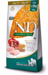 Farmina N&D Dog Ancestral Grain Selection Chicken & Pomegranate Adult Medium & Maxi 15 Kg - Bestillingsvare