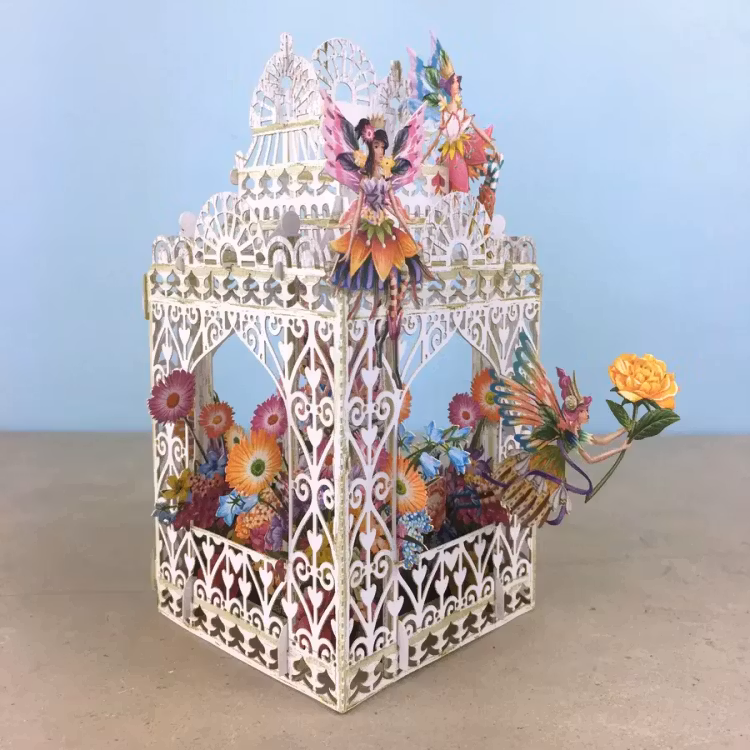 Blomsterälvor kring fågelburen (6 kort med kuvert)