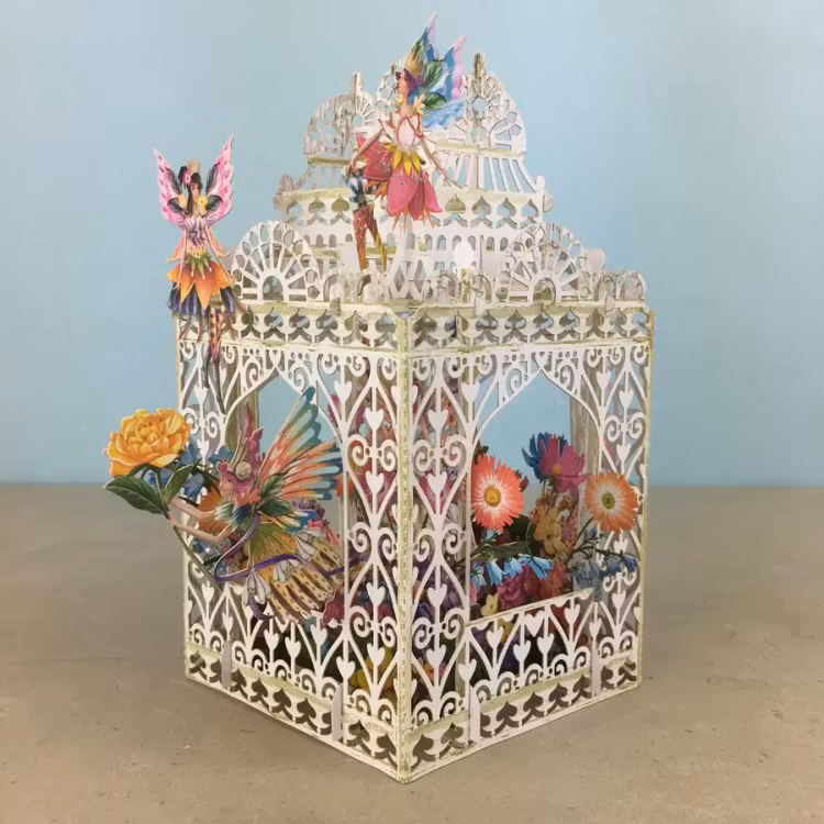 Blomsterälvor kring fågelburen (6 kort med kuvert)