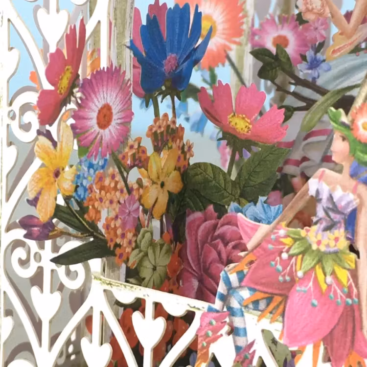Blomsterälvor kring fågelburen (6 kort med kuvert)
