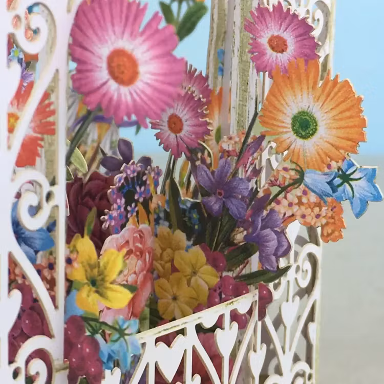 Blomsterälvor kring fågelburen (6 kort med kuvert)